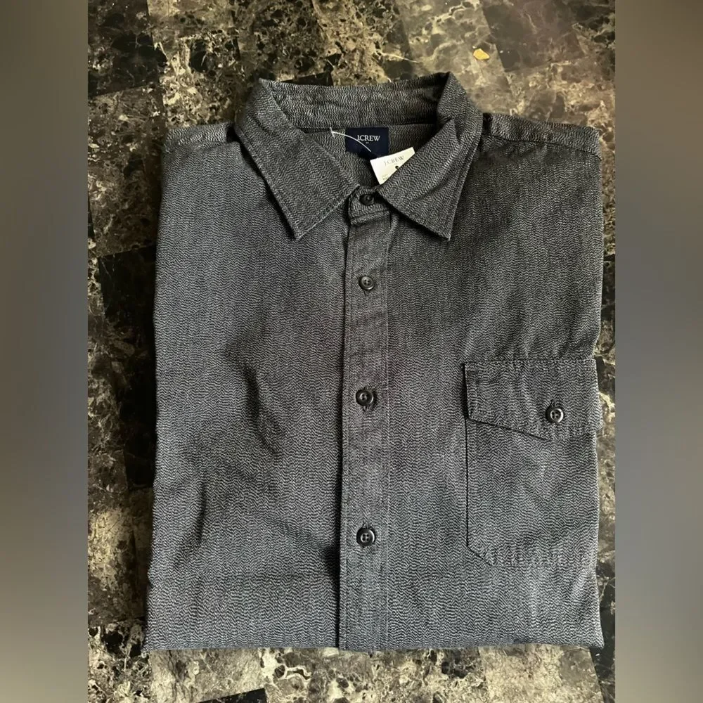 J Crew Men's Jaspé Shirt Button Front Classic Black 100% Cotton NEW